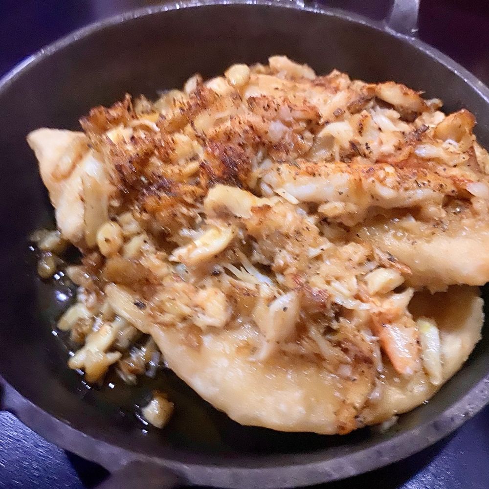 Fried Pirogies with brown butter and crab meat. Fried Pirogies with brown butter and crab meat.