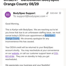 Cancelled one hour before my scan