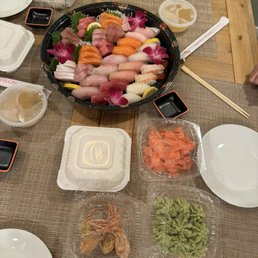 Sashimi & nigiri, CA roll, miso soup & salad (takeout) Sashimi & nigiri, CA roll, miso soup & salad (takeout)