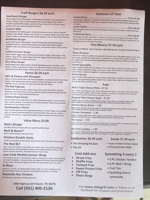 Menu photo 1 Nick's Grill Pulaski, TN