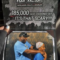 Nightmares Fear Factory - Instructions are to hold on to each-other and follow the tiny red lights as it it TOTALLY dark inside.