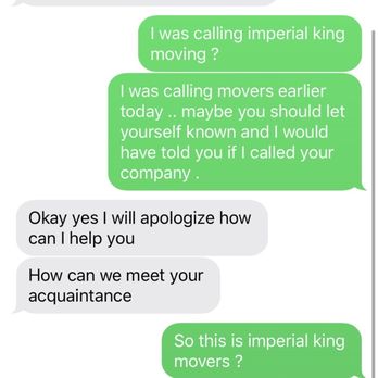 Imperial Kings Moving - Text conversation - Movers Near Me