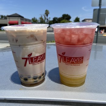 7 Leaves Cafe - Love Cream with boba and Strawberry Sunset with aloe vera . Excellent! - Bubble Tea Near Me - Campbell, California 7 Leaves Cafe - Love Cream with boba and Strawberry Sunset with aloe vera . Excellent! - Bubble Tea Near Me - Campbell, California
