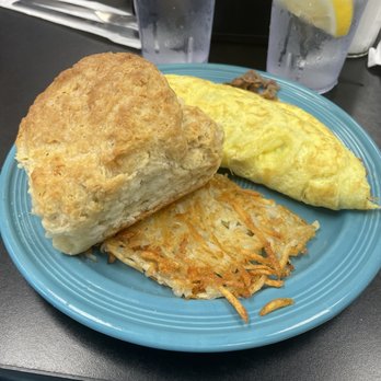 Buttered Biscuit - Philly Omelet with a hash-browns and biscuit -- has to be a pound at least! - Breakfast & Brunch Near Me - Waynesville, North Carolina