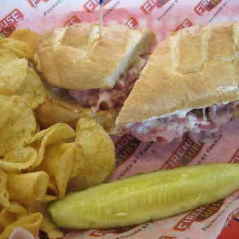 Firehouse Subs - NY Steamer (Pastrami, Corned Beef, Monterrey Jack) w/Chips & Pickle Spear - Sandwiches Near Me - Las Vegas, Nevada Firehouse Subs - NY Steamer (Pastrami, Corned Beef, Monterrey Jack) w/Chips & Pickle Spear - Sandwiches Near Me - Las Vegas, Nevada