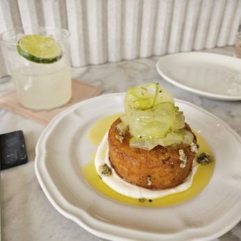 Judy's - Bergamot Margarita Latke with sour cream, apple relish, bagna cauda - Italian Near Me - Asbury Park, New Jersey Judy's - Bergamot Margarita Latke with sour cream, apple relish, bagna cauda - Italian Near Me - Asbury Park, New Jersey
