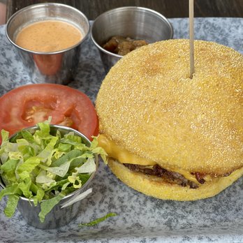 Bosscat Kitchen & Libations - Double patty cheeseburger w/ fixings on the side - Bars Near Me - Orange, California Bosscat Kitchen & Libations - Double patty cheeseburger w/ fixings on the side - Bars Near Me - Orange, California