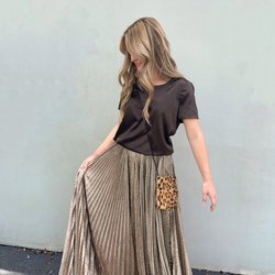 Deborah Kent's Women's Apparel & Shoes - Go silk washable silk blouse & forte forte pleated metallic skirt & b may bags leopard cell phone pouch