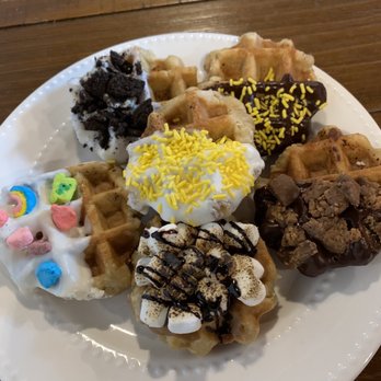 Wonder Coffeehouse - Assortment of delicious waffles - try the lucky charms one! - Coffee & Tea Near Me - Buffalo, New York Wonder Coffeehouse - Assortment of delicious waffles - try the lucky charms one! - Coffee & Tea Near Me - Buffalo, New York