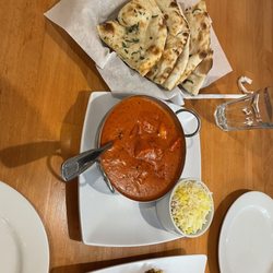 Lazeez - Garlic Naan Bread, chicken Tikka Masala,
