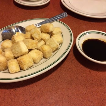 Lucky Garden - Crispy Fried Tofu. Comes with a potsticker type sauce and there is hot chili oil on the table. - Chinese Near Me - Salem, Oregon