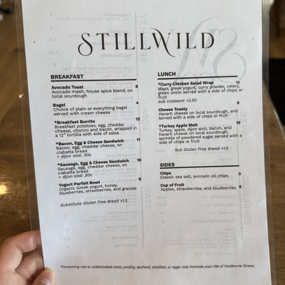 StillWild Coffee - Menu (back) - Coffee & Tea Near Me - Summerville, South Carolina StillWild Coffee - Menu (back) - Coffee & Tea Near Me - Summerville, South Carolina