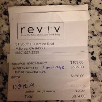 Reviv Med Spa - Yikes. This is what you can expect to pay for Botox & Juvyderm. Lots of places only charge $550 for a full syringe... :-/ - Medical Spas Near Me - Millbrae, California