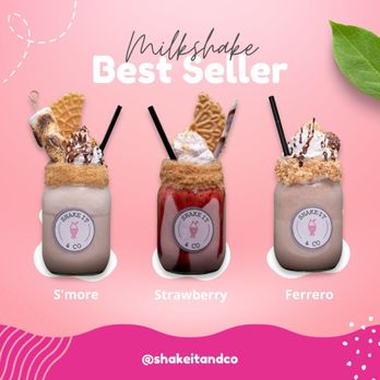 Shake It And Co - three drinks with strawberries and ice cream - Coffee & Tea Near Me - Mississauga, Ontario Shake It And Co - three drinks with strawberries and ice cream - Coffee & Tea Near Me - Mississauga, Ontario