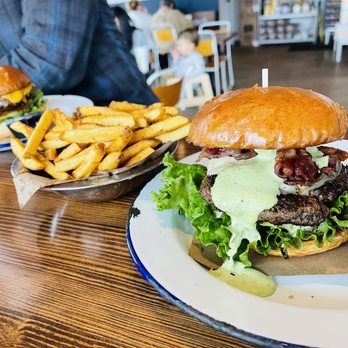Haystack Burgers and Barley - The Avocado Ranch burger (delicious) and Down on the Farm burger (amazing) with a side of fries. - Burgers Near Me - Dallas, Texas Haystack Burgers and Barley - The Avocado Ranch burger (delicious) and Down on the Farm burger (amazing) with a side of fries. - Burgers Near Me - Dallas, Texas