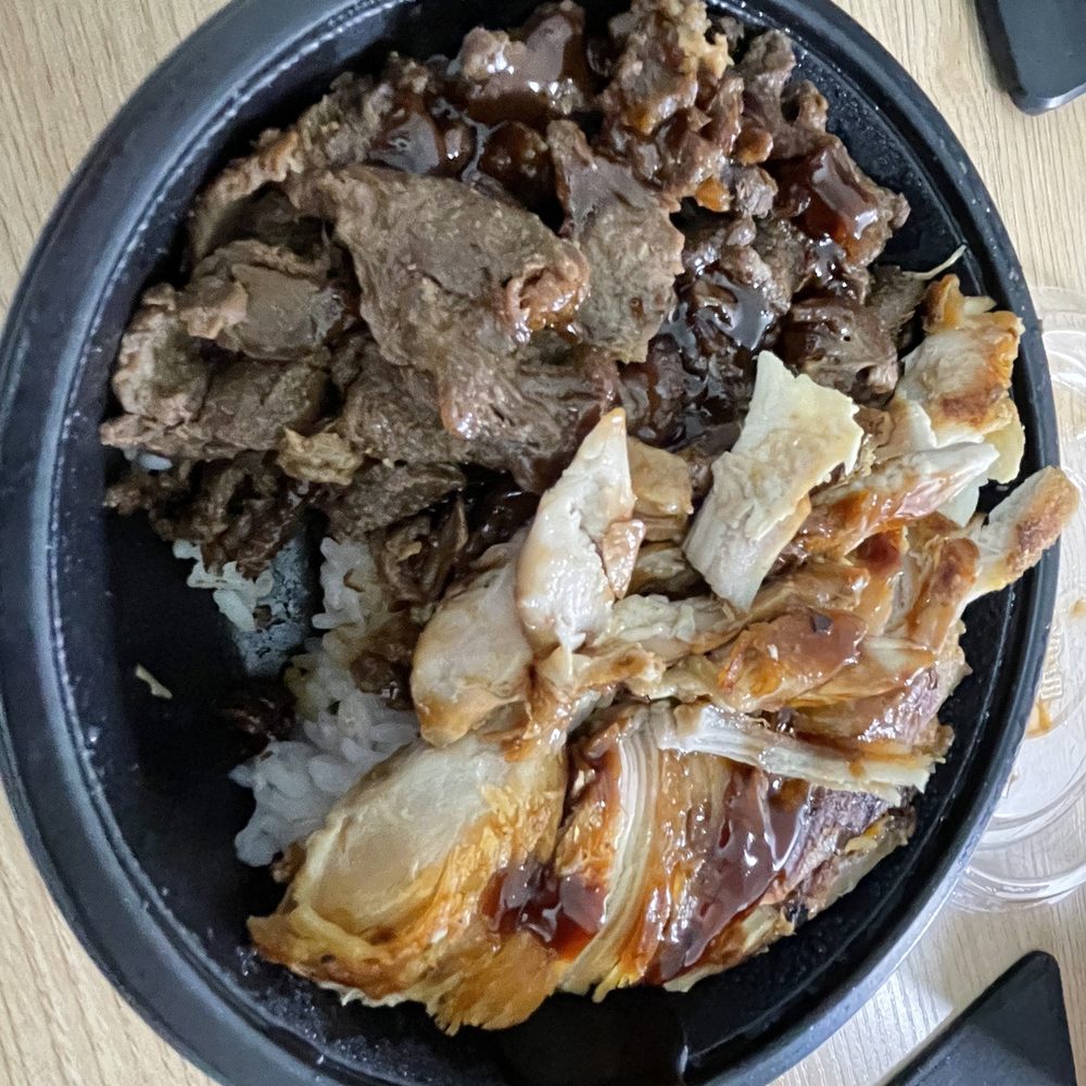 Stake plus chicken rice bowl with protein my dog would have hard time to chew Stake plus chicken rice bowl with protein my dog would have hard time to chew