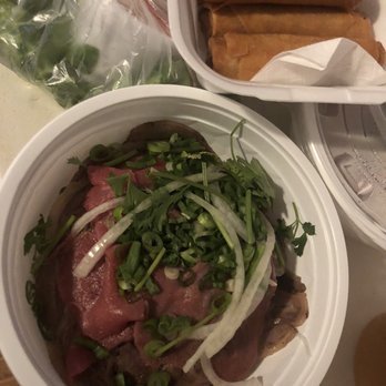 Pho Saigon Express - Pho; Rare beef, flank and egg rolls (6) - Vietnamese Near Me - Escondido, California