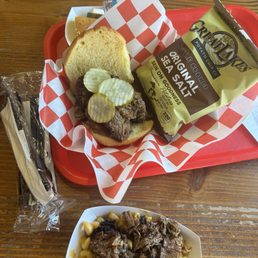 Brisket sandwich and brisket mac n cheese