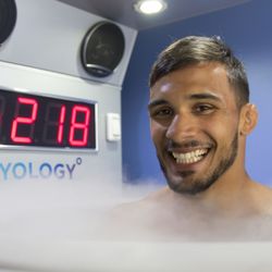 Cryology - UFC Fighter Dennis Bermudez enjoying a whole body cryotherapy session.