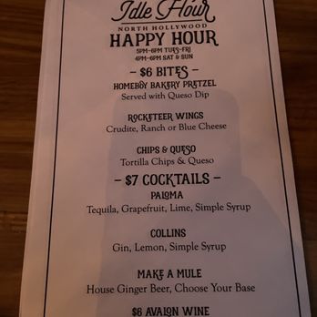 Idle Hour - Happy hour menu! - American Near Me - Los Angeles, California