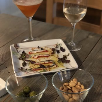 Violet - American Omakase, 5 Course Tasting Menu - Amuse Bouche: Green Olives, Marcona Almonds, Spanish White Anchovies and Pequillo Pepper - New American Near Me - Seattle, Washington