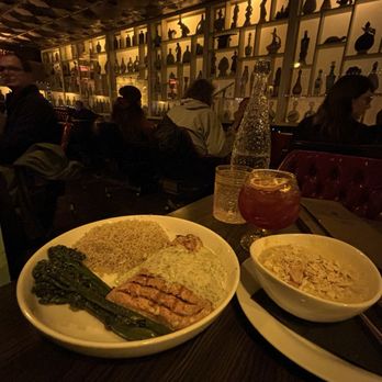 Flamingo Lounge - Salmon and cup of the soup of the day + Alpenglow mocktail - Lounges Near Me - Seward, Alaska