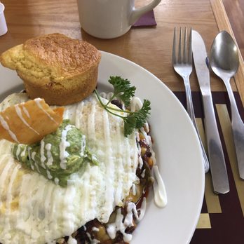 Frida's Breakfast & Lunch - Chorizo hash with corn bread and fresh coffee! - Breakfast & Brunch Near Me - Evanston, Illinois