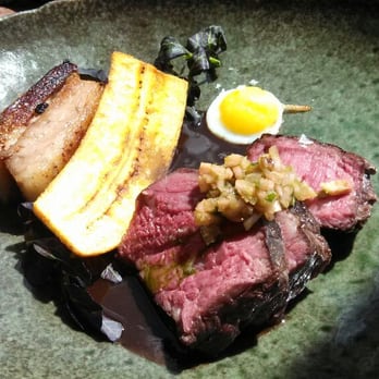 Sierra Mar - Wagyu steak with crispy pork belly! - New American Near Me - Big Sur, California Sierra Mar - Wagyu steak with crispy pork belly! - New American Near Me - Big Sur, California