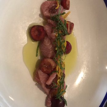 Tonno Gloucester - Tuna Belly Crudo with cherries, orange zest and mint. - Italian Near Me - Gloucester, Massachusetts