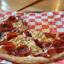 Pepperoni pizza with Daiya non-dairy cheese.