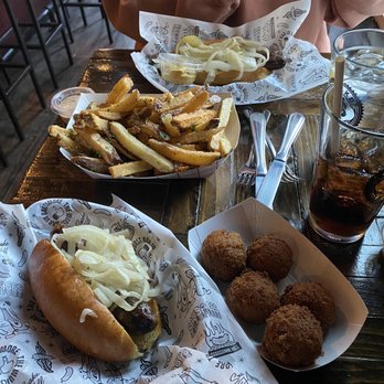 Snake Hill - Duck with Bacon, Rosemary Garlic Lamb Sausage with Pork, Truffle Shuffle Fries, and Hushpuppies - Cocktail Bars Near Me - Baltimore, Maryland