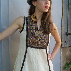 Poetic Threads - Vintage Balochi Textile Repurposed into Flax tunic