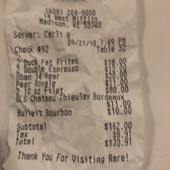 Rare Steakhouse - Quick bite - Steakhouses Near Me - Madison, Wisconsin