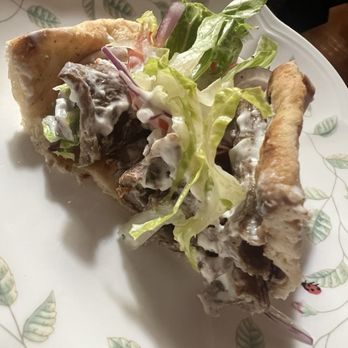 Ali Baba - Cross section of Beef Gyro. Tomato lettuce, tzatziki sauce and of course, BEEF! Pita very good! - Mediterranean Near Me - Hoboken, New Jersey