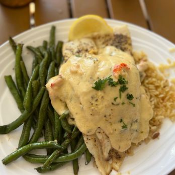 Doc's Seafood & Steaks - Stuffed Flounder- bland and rice was hard. Green beans were good. - Seafood Near Me - Corpus Christi, Texas