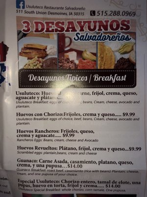 Menu photo 2 Usuluteco Restaurante Salvadoreño Des Moines, IA Menu photo 2 Usuluteco Restaurante Salvadoreño Des Moines, IA