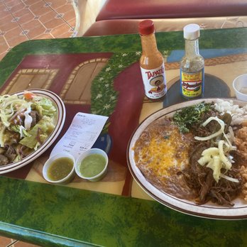 Taco King - Salad with pig tongue (left) birria combo (right) - Mexican Near Me - Anchorage, Alaska