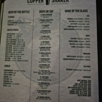 Copper Shaker - Beer and wine menu - Cocktail Bars Near Me - St Petersburg, Florida