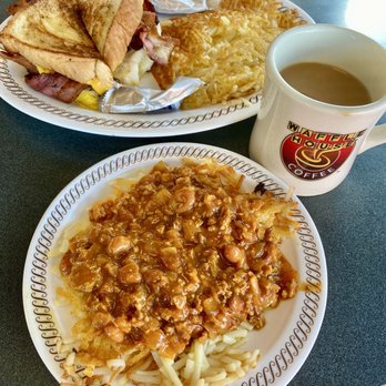 Waffle House - Hash browns with chili on top and the sandwich and a coffee - Diners Near Me - Daphne, Alabama