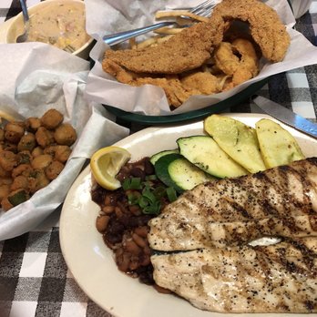 Flying Fish - Grilled Rainbow Trout Fried Okra Basket 4 Shrimp / 2 Catfish Fillets Crawfish Chowder - Cajun/Creole Near Me - Fort Worth, Texas
