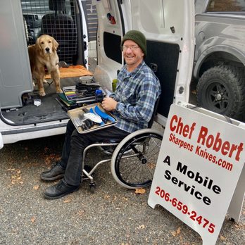 Chef Robert Sharpens Knives - Chef Robert and Biscuit! - Knife Sharpening Near Me Chef Robert Sharpens Knives - Chef Robert and Biscuit! - Knife Sharpening Near Me