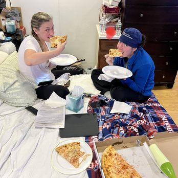 Zack's Pizza - BESTIES enjoying the best Zack's cheese Pizza at home - Pizza Near Me - Randolph, Massachusetts