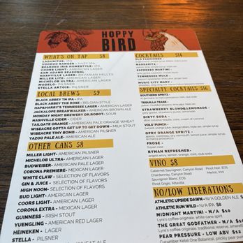 Hoppy Bird - Drink menu - Chicken Shop Near Me - Nashville, Tennessee Hoppy Bird - Drink menu - Chicken Shop Near Me - Nashville, Tennessee