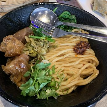 MYST Asian Fusion - Packed a bit of heat but not bad overall. Spicy beef shank and tendon tossed noodles - Chinese Near Me - Burnaby, British Columbia