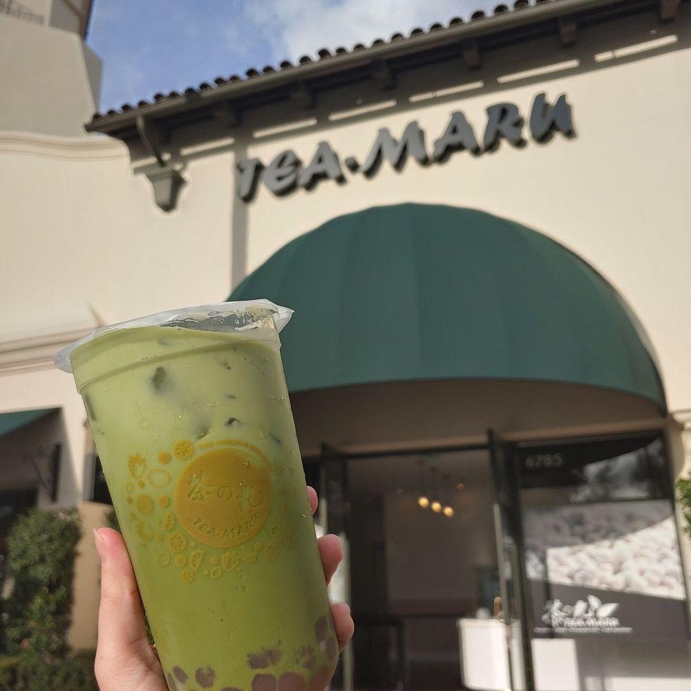 Tea Maru - Uji matcha latte w/strawberry boba - Bubble Tea Near Me - Irvine, California