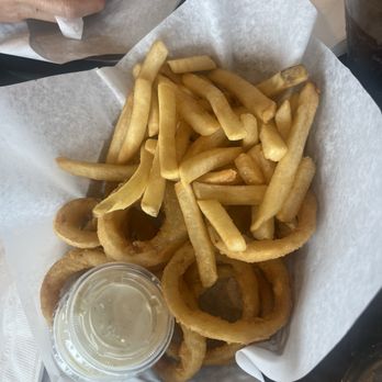 Athens Burgers Restaurant - Basket of Fries and Onion Rings - Fast Food Near Me - Dublin, California
