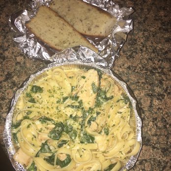Pizza Heaven Bistro - Fettuccine Alfredo with chicken and spinach  Bread   It's more of butter garlic sauce than a creamy cheesy Alfredo sauce. - Pizza Near Me - Phoenix, Arizona