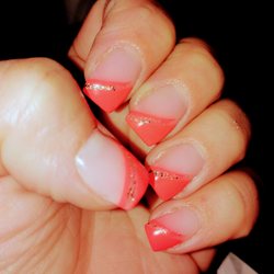 Hi-Shine Nails - Gel set with slanted tips and silver accent. Wonderful job by Van as always.