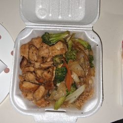 Hibachi Grill express - The chicken special($3.75) Added veggies(.99) Yum yum sauce(included) $5.05 for a great meal