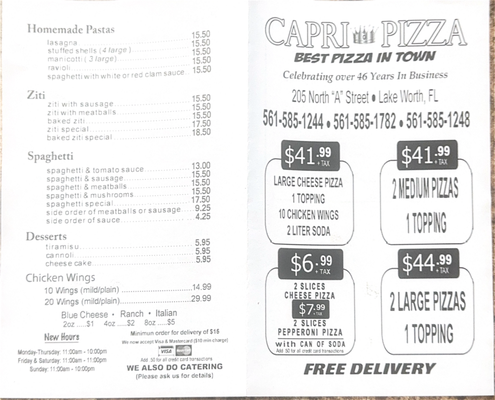 Menu photo 2 Capri Pizza Lake Worth, FL Menu photo 2 Capri Pizza Lake Worth, FL
